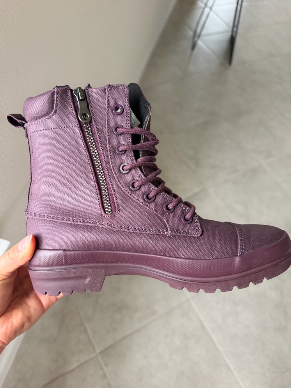 DC Women's Lace-Up Side-Zip Plum Combat Boot